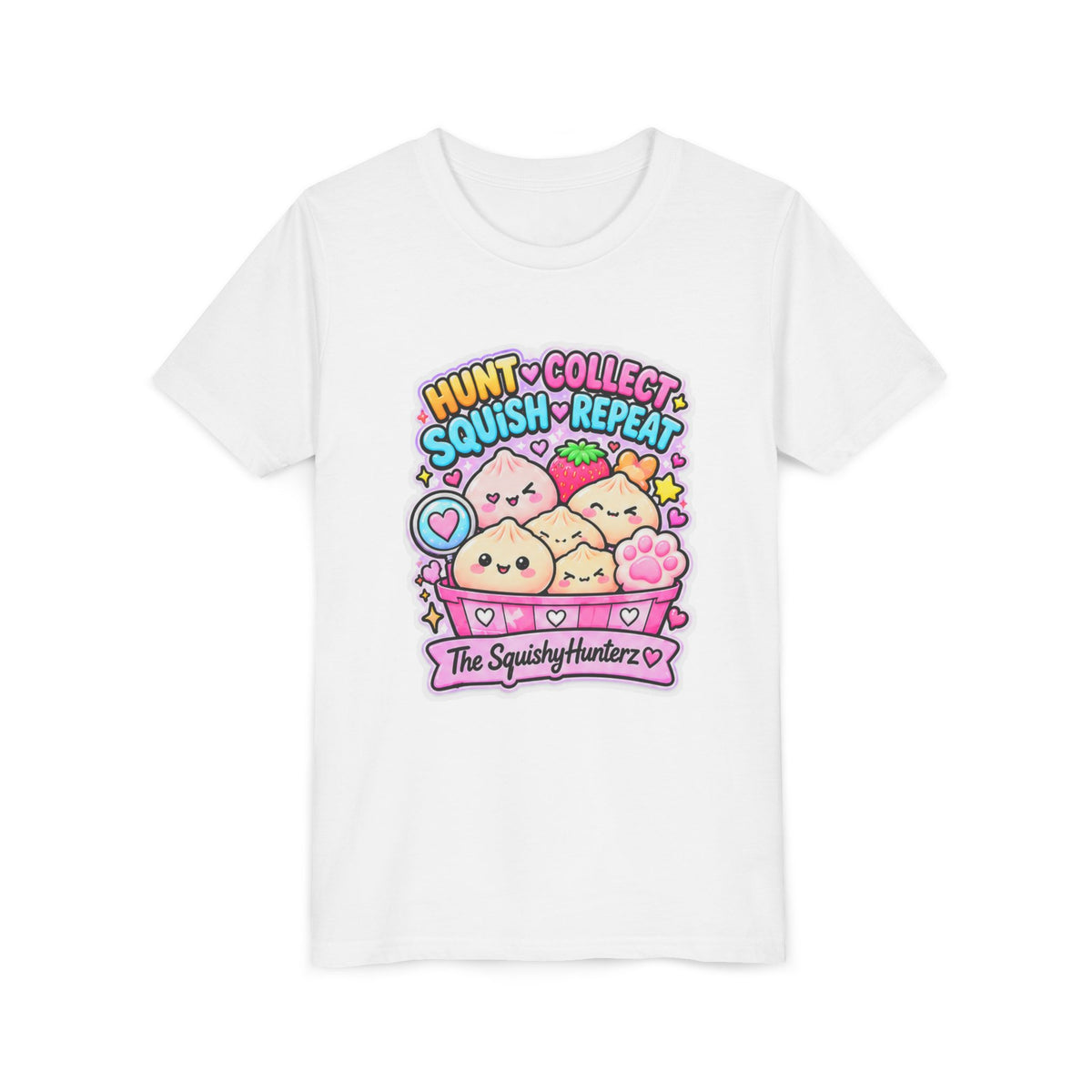 Hunt. Collect. Squish. Repeat. Youth Tee- Cute kids squishy collector shirt