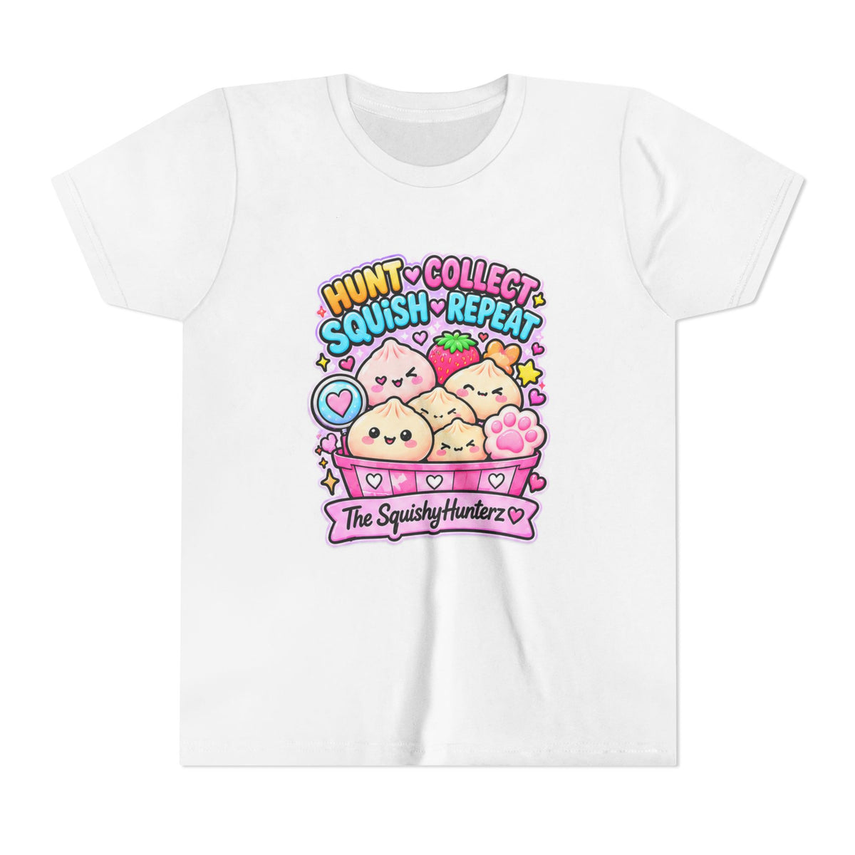 Hunt. Collect. Squish. Repeat. Youth Tee- Cute kids squishy collector shirt