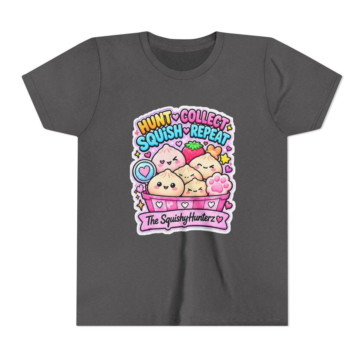Hunt. Collect. Squish. Repeat. Youth Tee- Cute kids squishy collector shirt