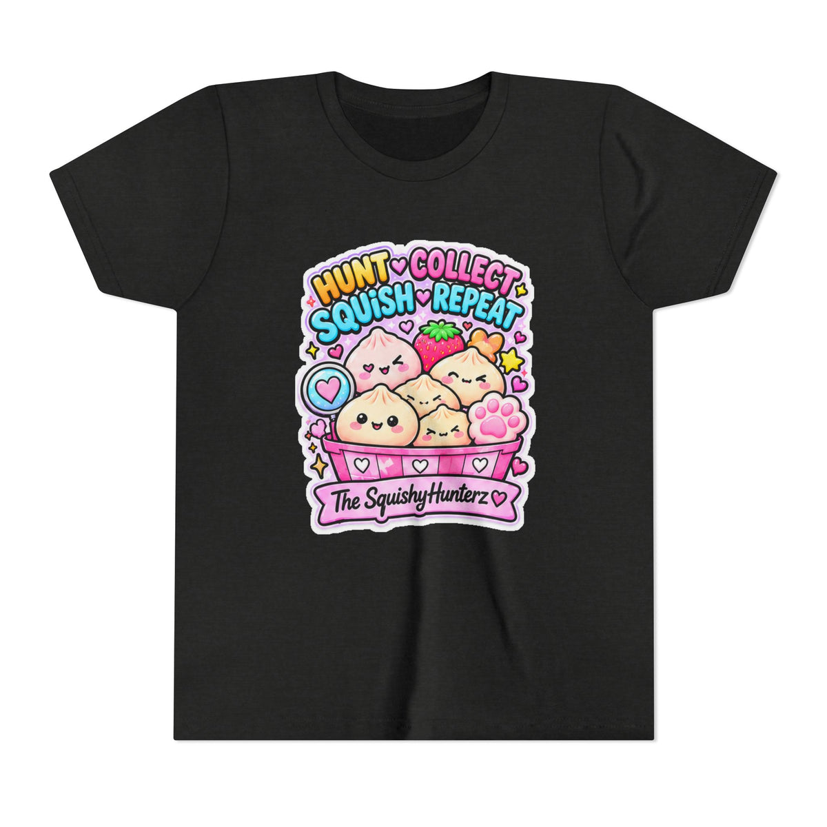 Hunt. Collect. Squish. Repeat. Youth Tee- Cute kids squishy collector shirt